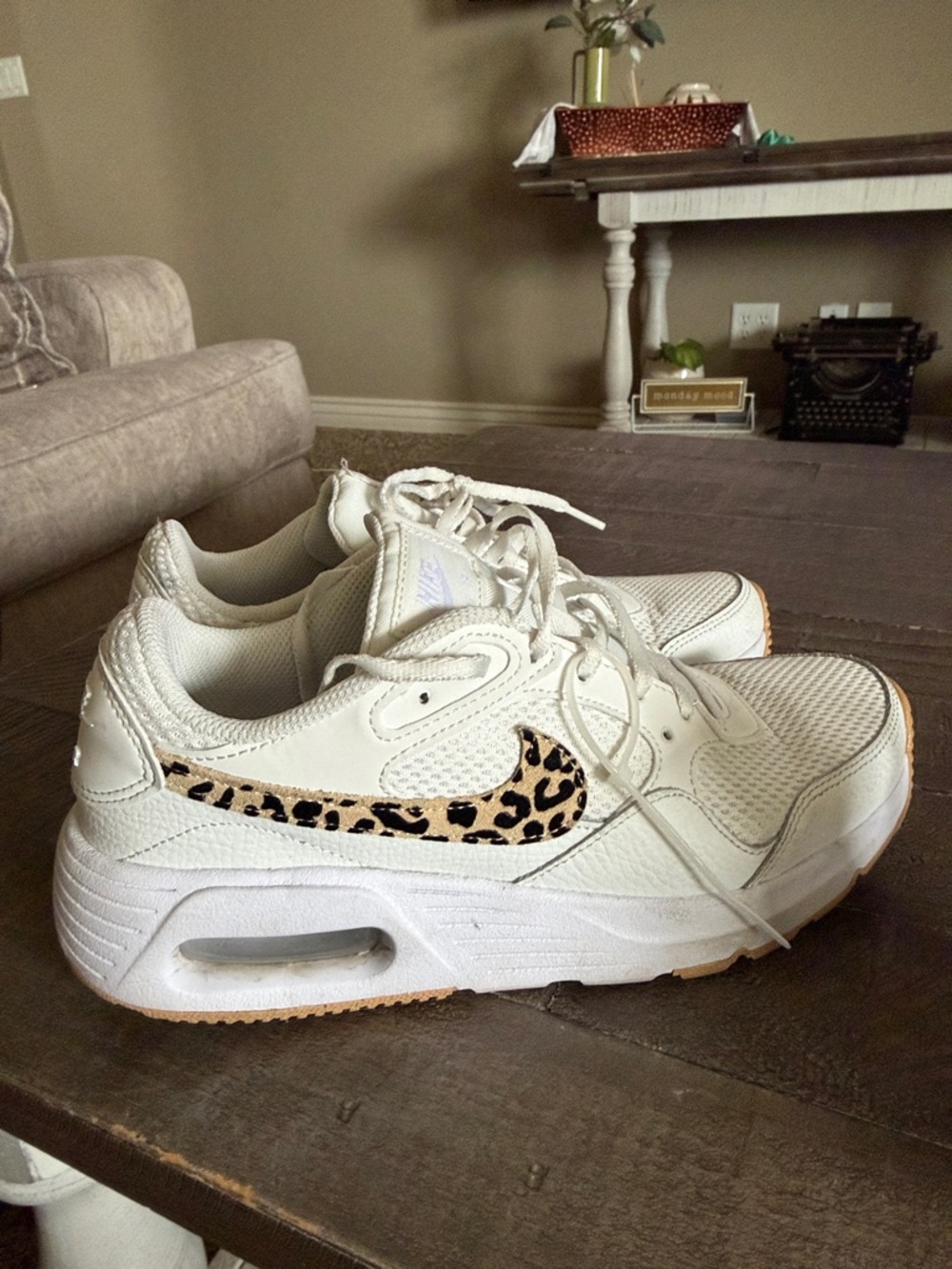 Nike Women's Cream Sneakers with Leopard Swoosh - Picture 4 of 10